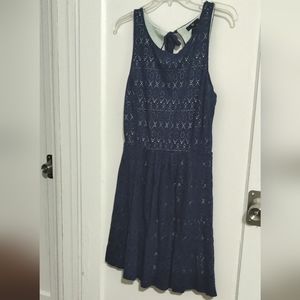 Gap tie back sleeveless navy blue & mint green layer dress size M